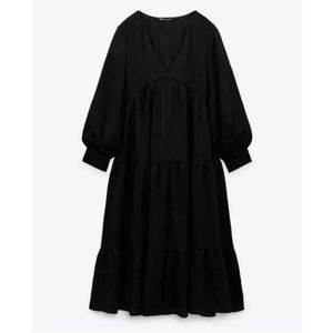 Zara Textured V-neck Tiered Maxi Dress Black
